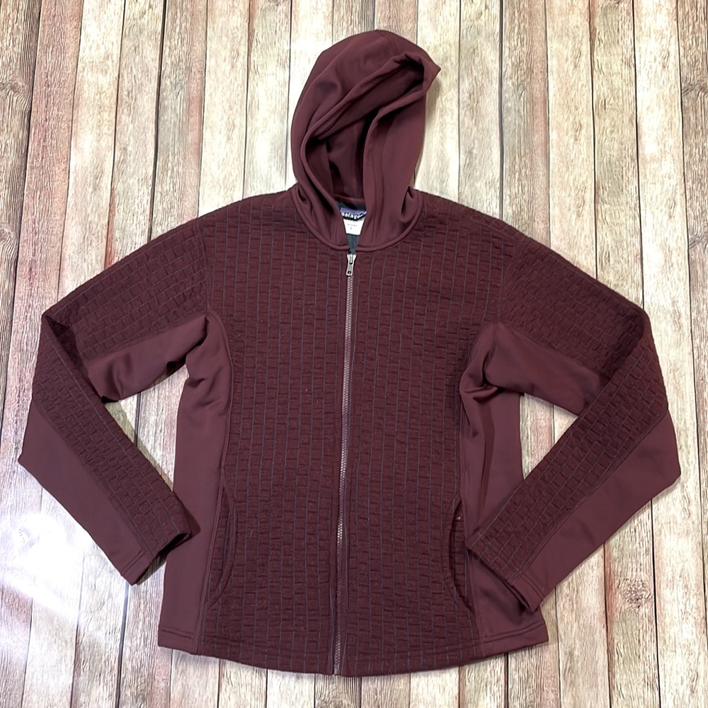 Patagonia women L Large red wool blend full zip up outdoor hoodie sweatshirt